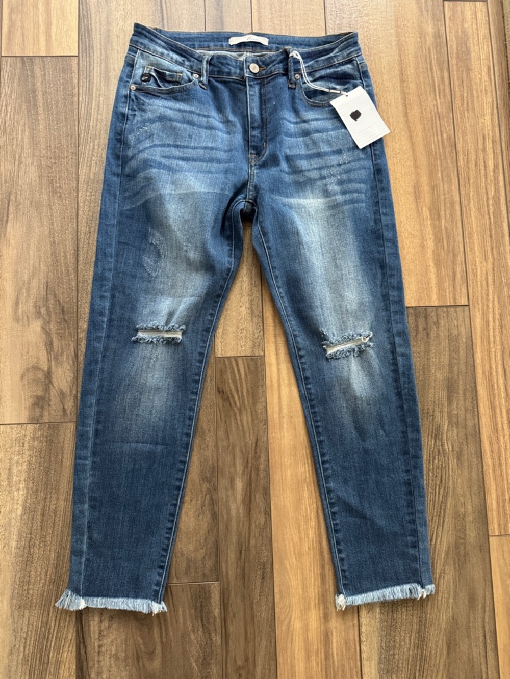 KanCan Dark Blue Distressed Cropped Ankle Jeans